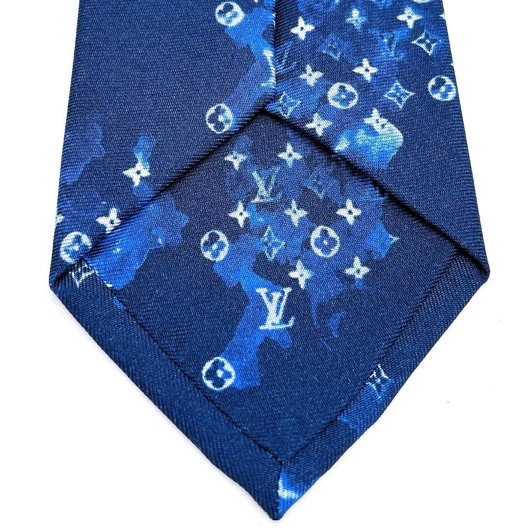 美品LOUIS VUITTON ネクタイ ネイビー モノグラム　ウォーターカラー