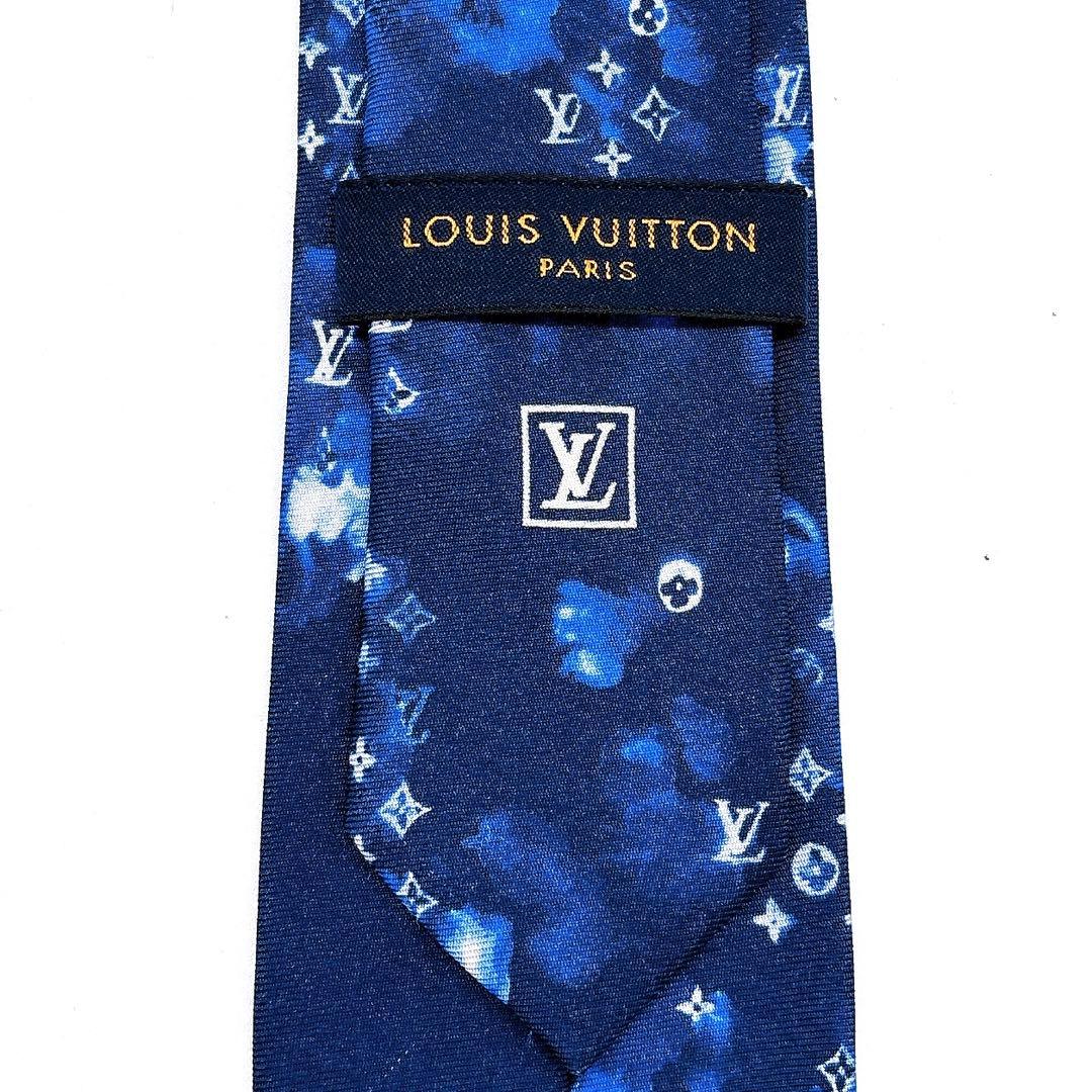 美品LOUIS VUITTON ネクタイ ネイビー モノグラム　ウォーターカラー