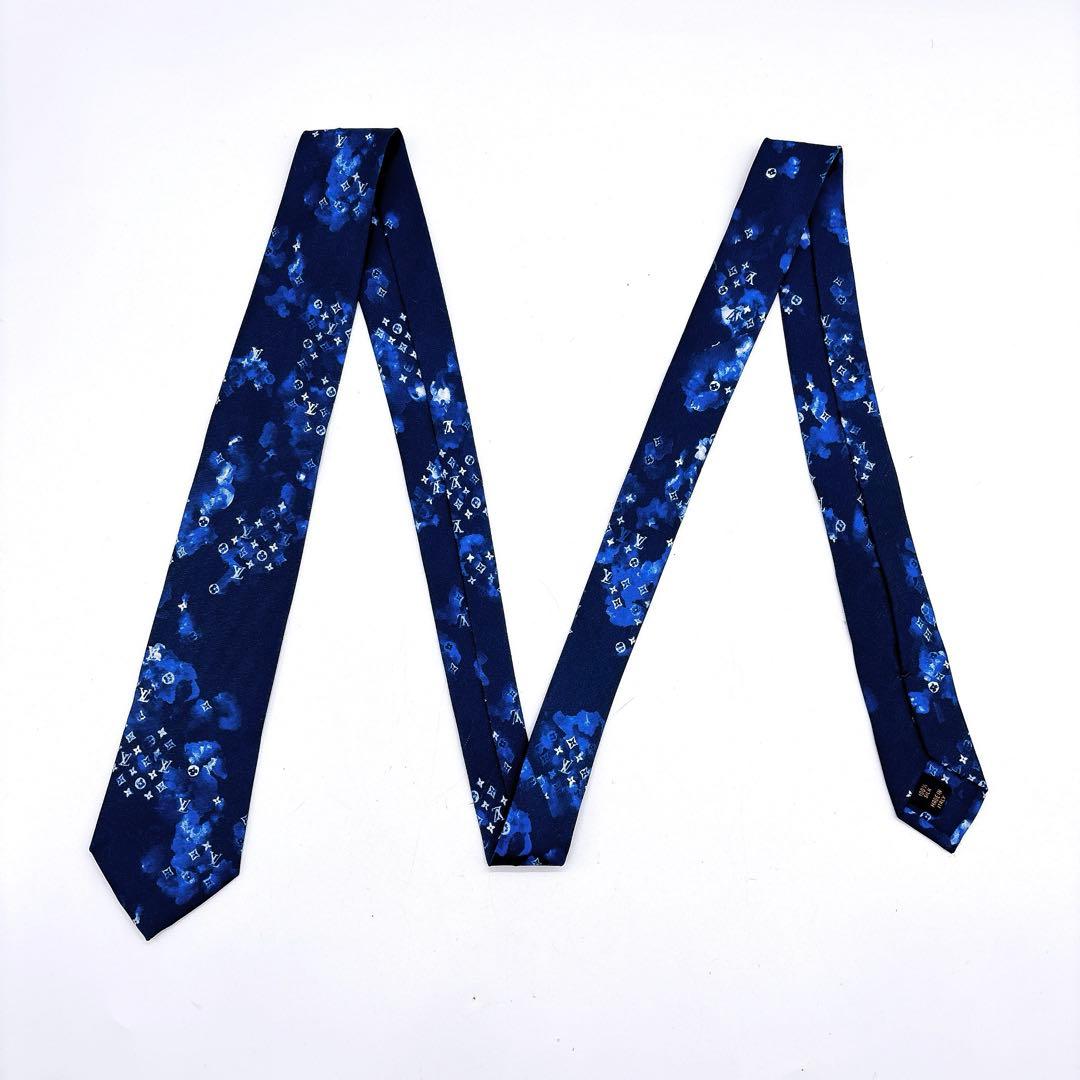 美品LOUIS VUITTON ネクタイ ネイビー モノグラム　ウォーターカラー