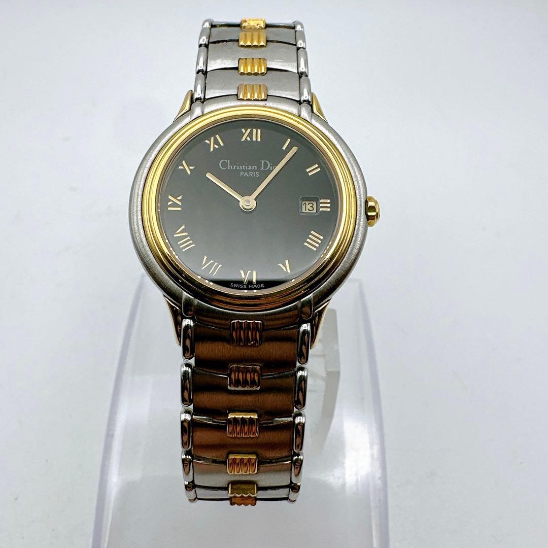 良品稼動品 クリスチャンディオール レディース腕時計 シルバーゴールド 黒文字盤