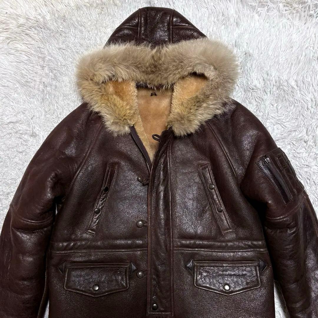 【美品】アラスカンコート　ムートンジャケット　ファー付き　本革羊革　Lサイズ