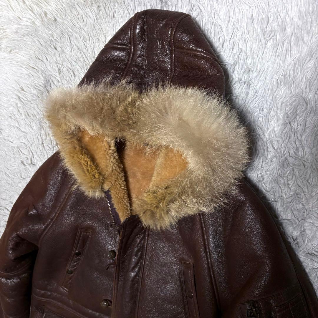 【美品】アラスカンコート　ムートンジャケット　ファー付き　本革羊革　Lサイズ