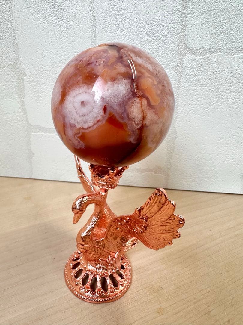 カーネリアン　フラワーアゲート　スフィア　A B どちらかのスタンド付き　丸玉