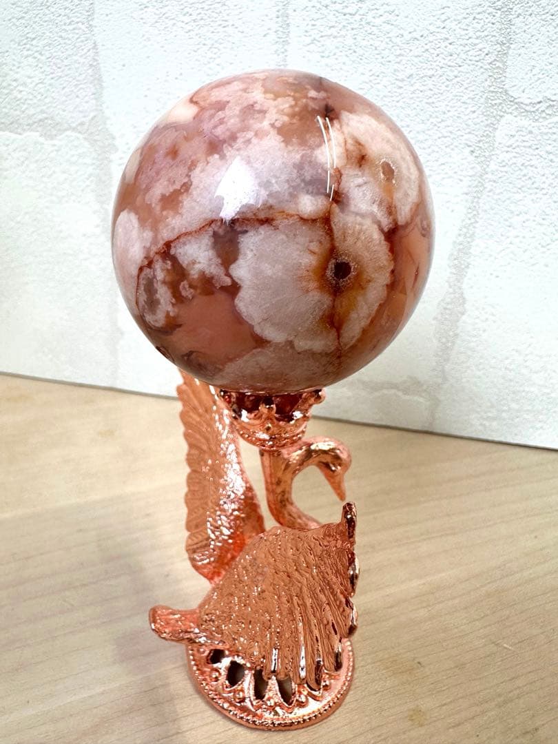 カーネリアン　フラワーアゲート　スフィア　A B どちらかのスタンド付き　丸玉