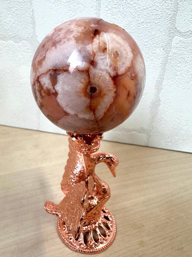 カーネリアン　フラワーアゲート　スフィア　A B どちらかのスタンド付き　丸玉