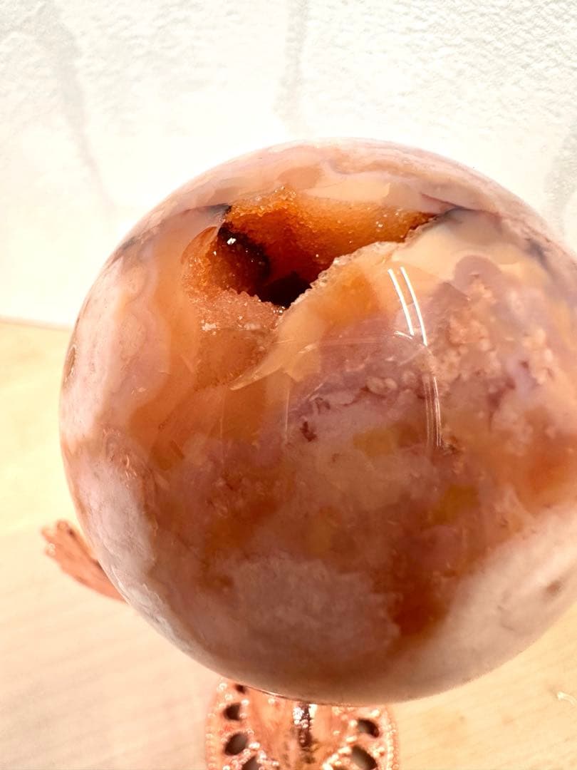 カーネリアン　フラワーアゲート　スフィア　A B どちらかのスタンド付き　丸玉