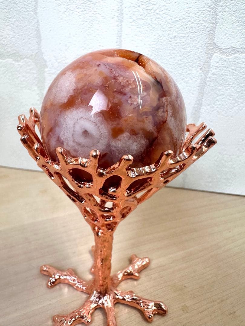 カーネリアン　フラワーアゲート　スフィア　A B どちらかのスタンド付き　丸玉