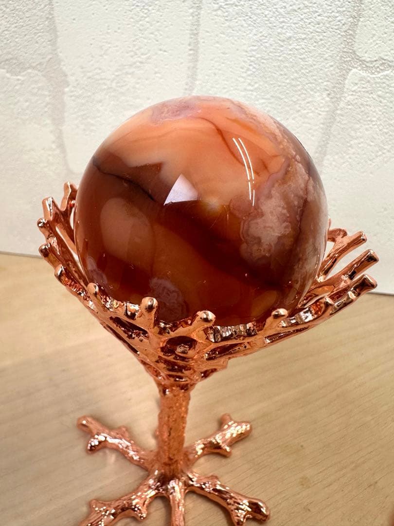 カーネリアン　フラワーアゲート　スフィア　A B どちらかのスタンド付き　丸玉