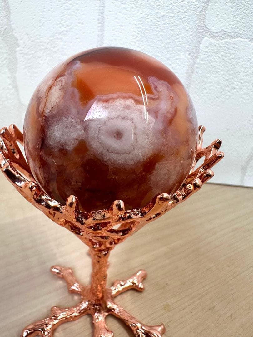 カーネリアン　フラワーアゲート　スフィア　A B どちらかのスタンド付き　丸玉
