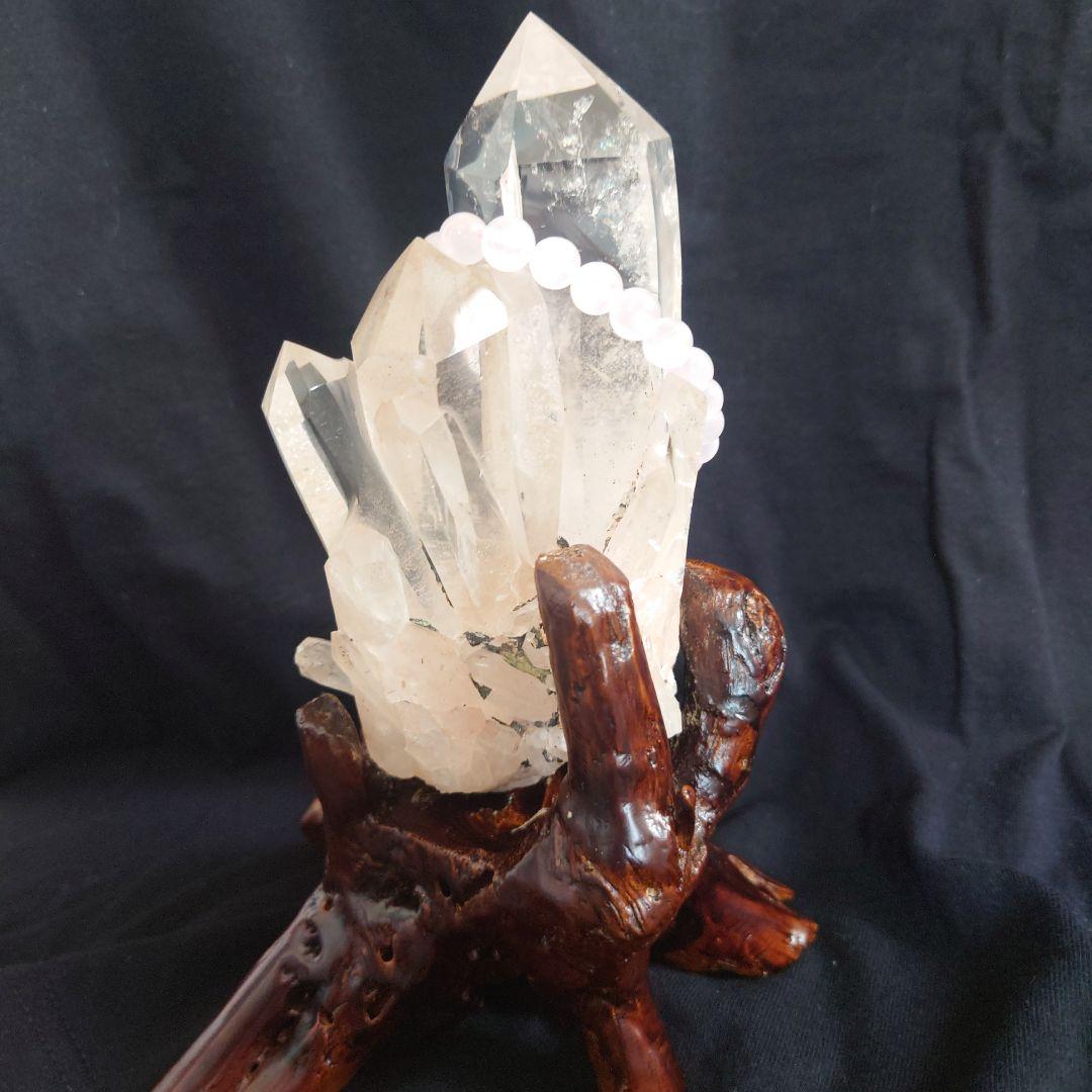 ヒマラヤ水晶クラスター木製台座付き&ピンクカルサイトブレスレット8mm