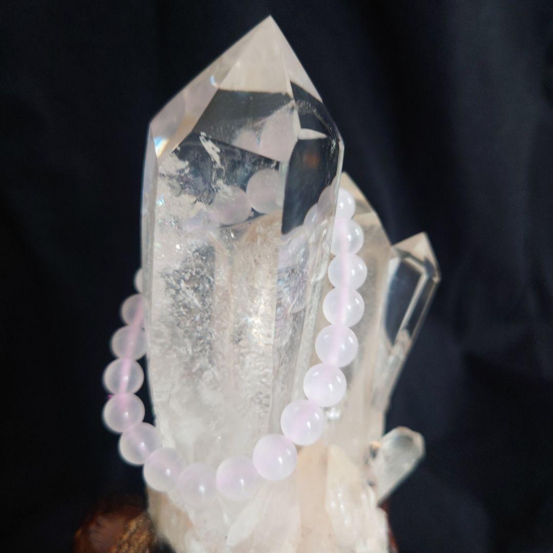 ヒマラヤ水晶クラスター木製台座付き&ピンクカルサイトブレスレット8mm