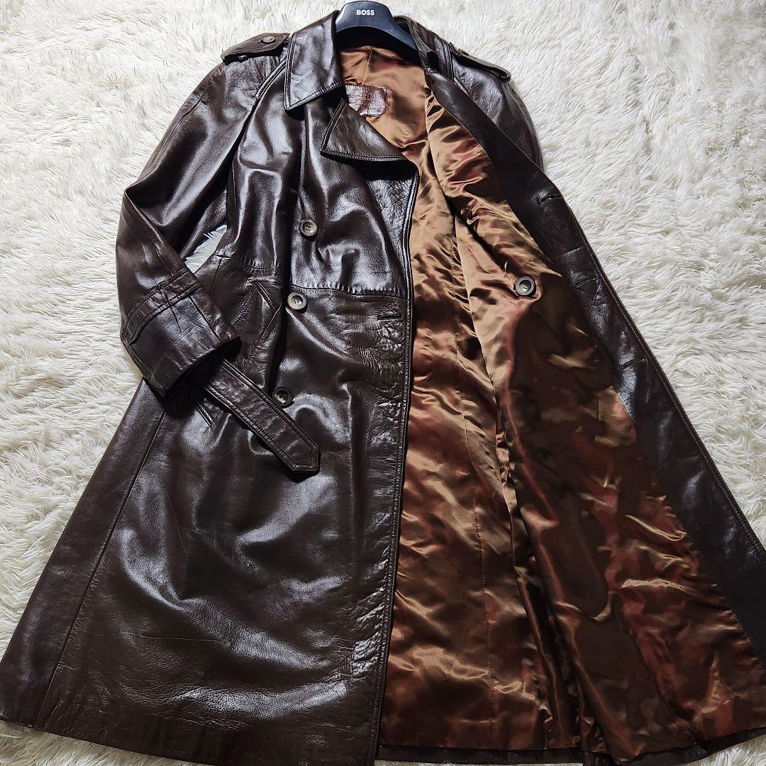 極美品✨XL相当 スペイン製 トレンチコート リアルレザー マキシ丈 ベルト