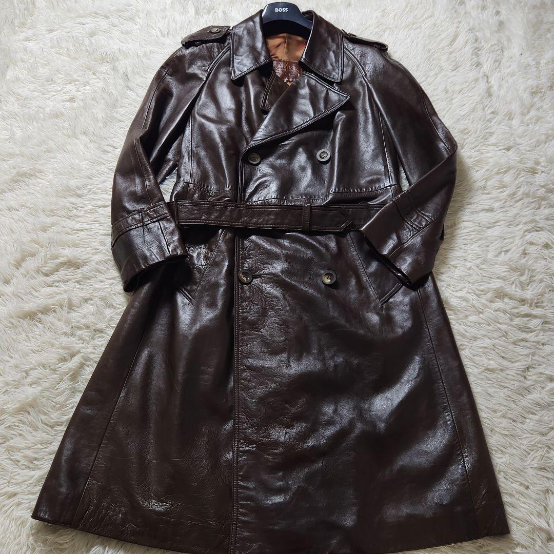極美品✨XL相当 スペイン製 トレンチコート リアルレザー マキシ丈 ベルト