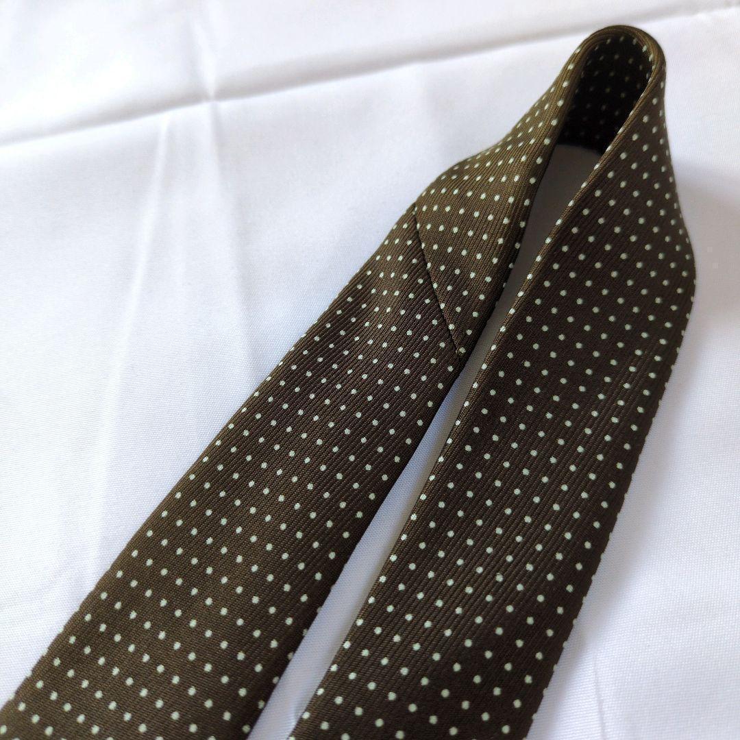 【美品】ドレイクス ネクタイ ダークカーキ ドット 50オンス【イギリス製】