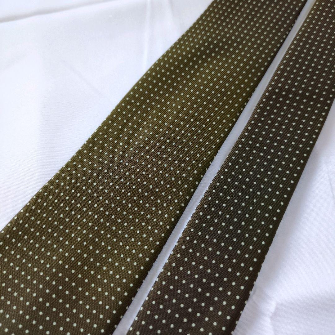 【美品】ドレイクス ネクタイ ダークカーキ ドット 50オンス【イギリス製】