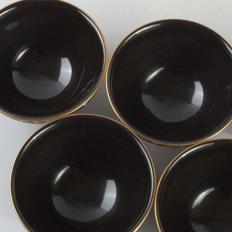 茶道具　京焼　平安　紫雲造　色絵　黒仁清七宝文　数茶碗　五客　V　9486