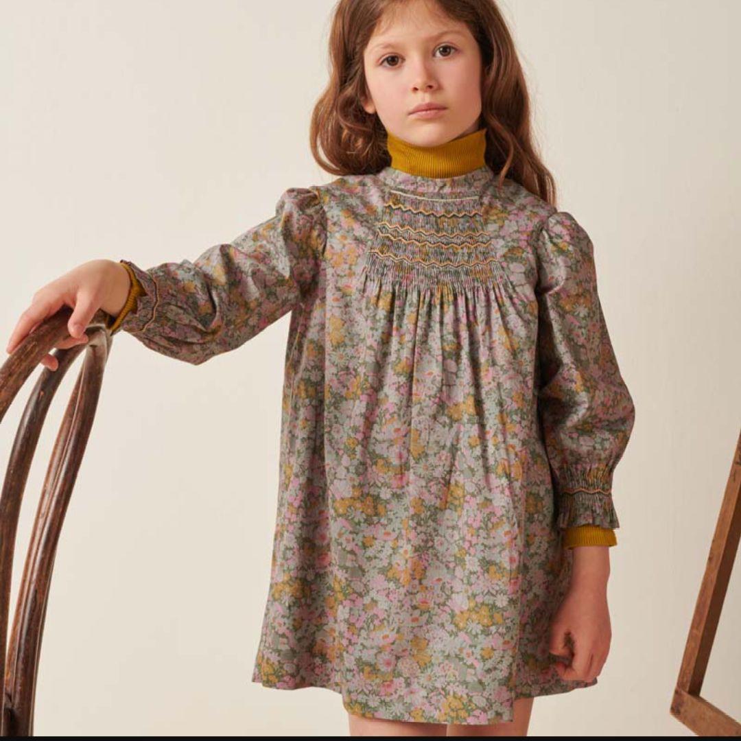 再値下げ【2度着用】ボンポワン 限定リバティ スモッキングドレス 10A