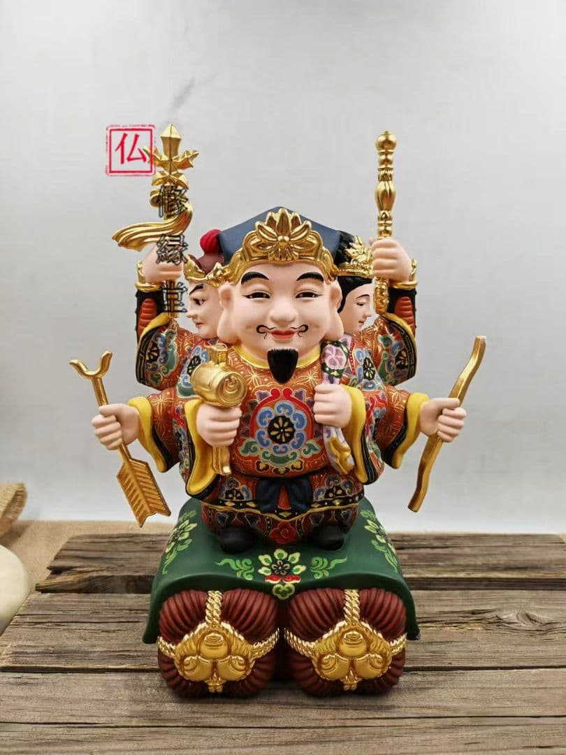 【修縁堂】30CM大きいサイズ 三面 塗り絵です 大黒天 古美術品