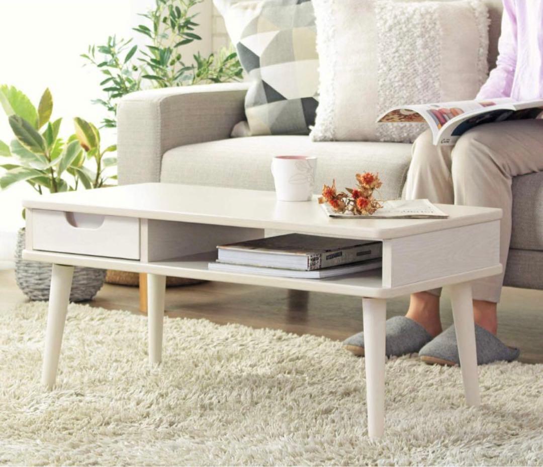 センターテーブル 引き出し付き　ホワイト