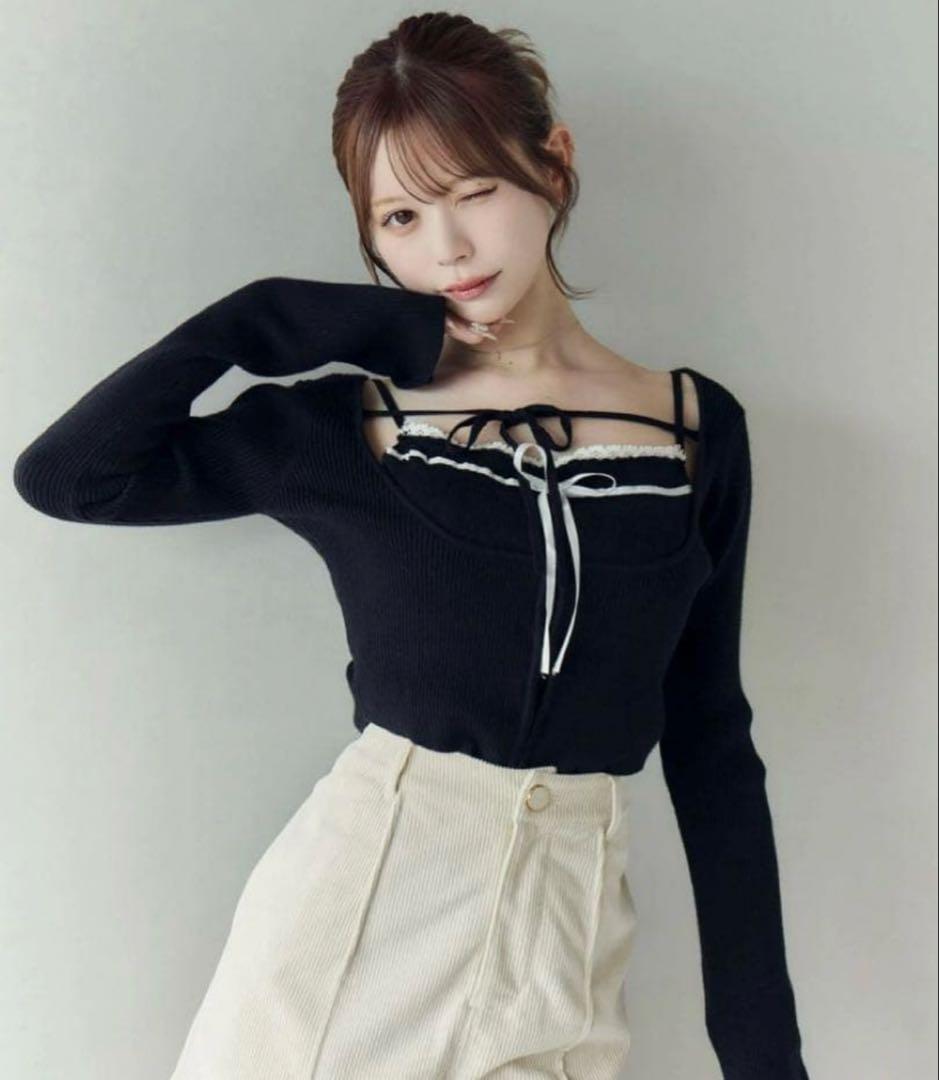 EATME バイカラーキャミニットアンサンブル トップス ブラック