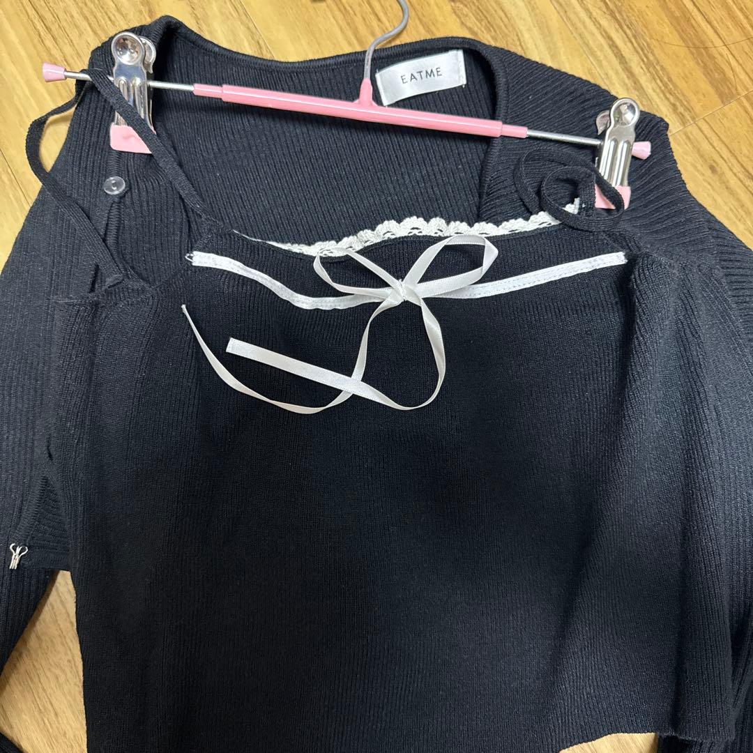 EATME バイカラーキャミニットアンサンブル トップス ブラック