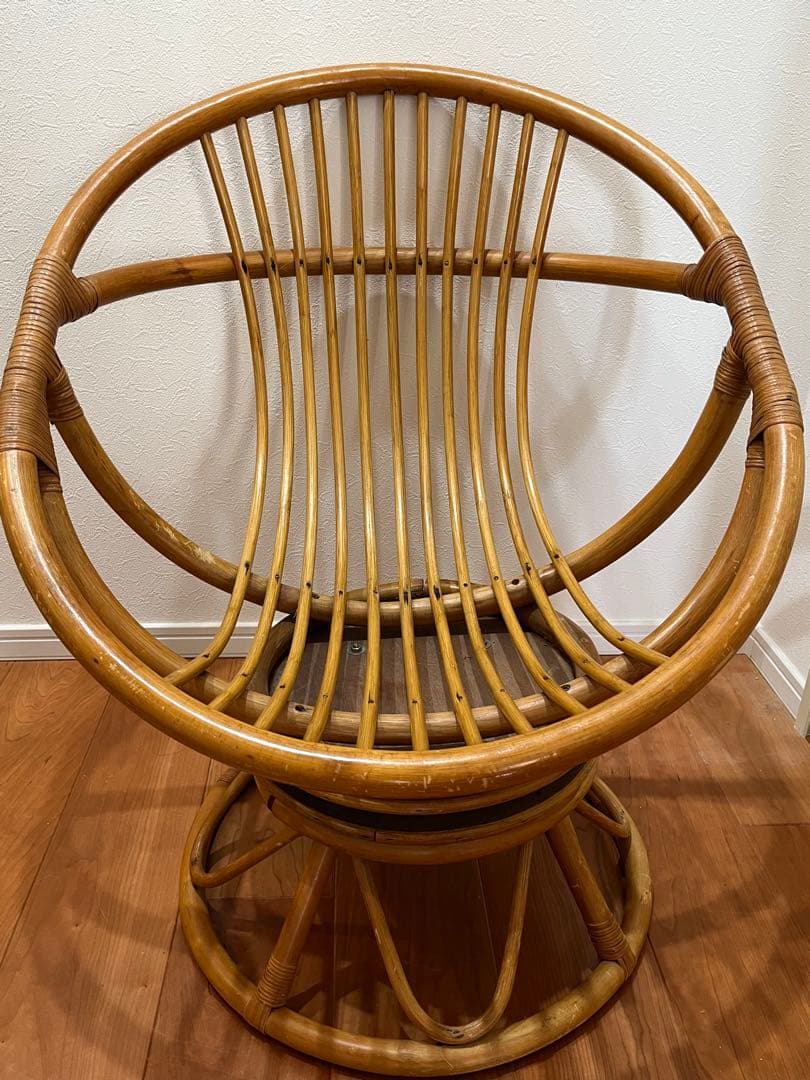 ラタンチェア 回転　籐家具 昭和レトロ ヴィンテージ　hobo style