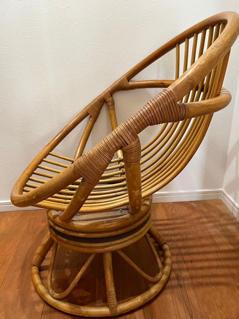 ラタンチェア 回転　籐家具 昭和レトロ ヴィンテージ　hobo style