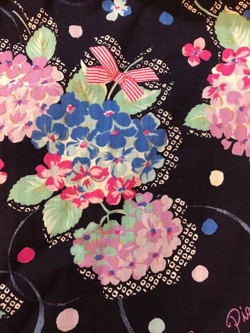 美品　メゾピアノmezzopiano浴衣2way 紫陽花リボン　ラメ　150