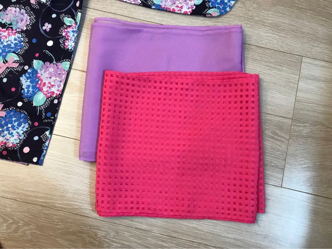 美品　メゾピアノmezzopiano浴衣2way 紫陽花リボン　ラメ　150