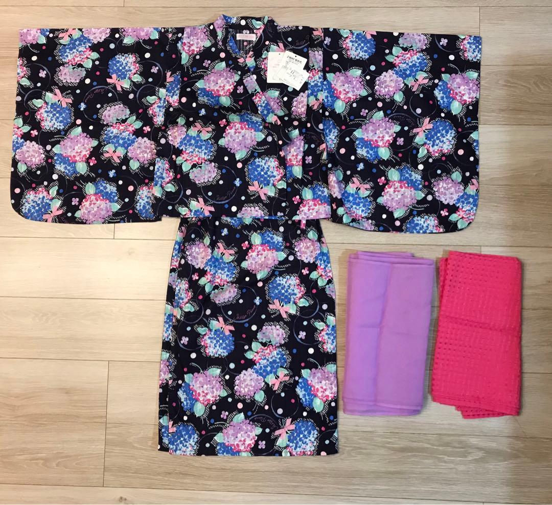 美品　メゾピアノmezzopiano浴衣2way 紫陽花リボン　ラメ　150