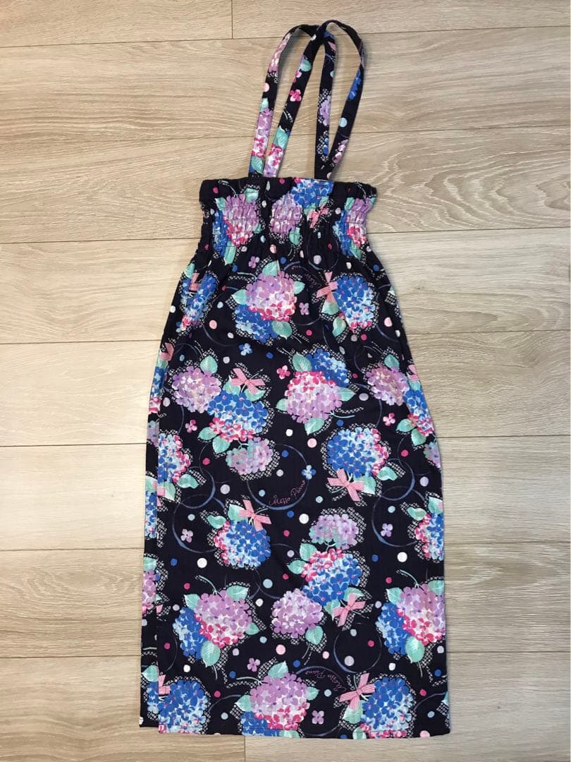美品　メゾピアノmezzopiano浴衣2way 紫陽花リボン　ラメ　150