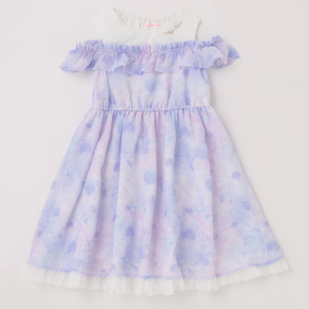 メゾピアノ シェル柄シフォン　肩開きワンピース　120