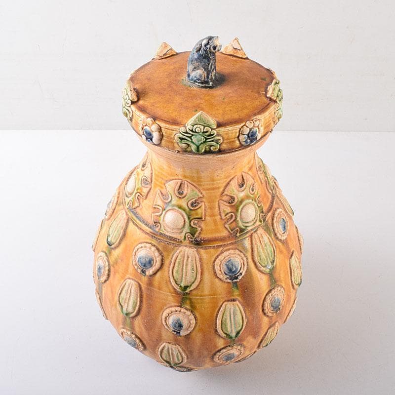 中国　唐三彩　蓋壷　飾壷　C　R8561H