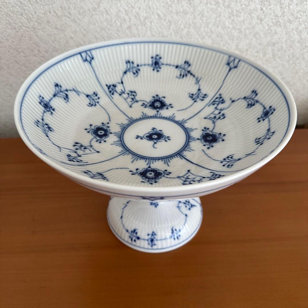 【超美品】ロイヤルコペンハーゲン ブルーフルーテッド プレーンレース コンポート