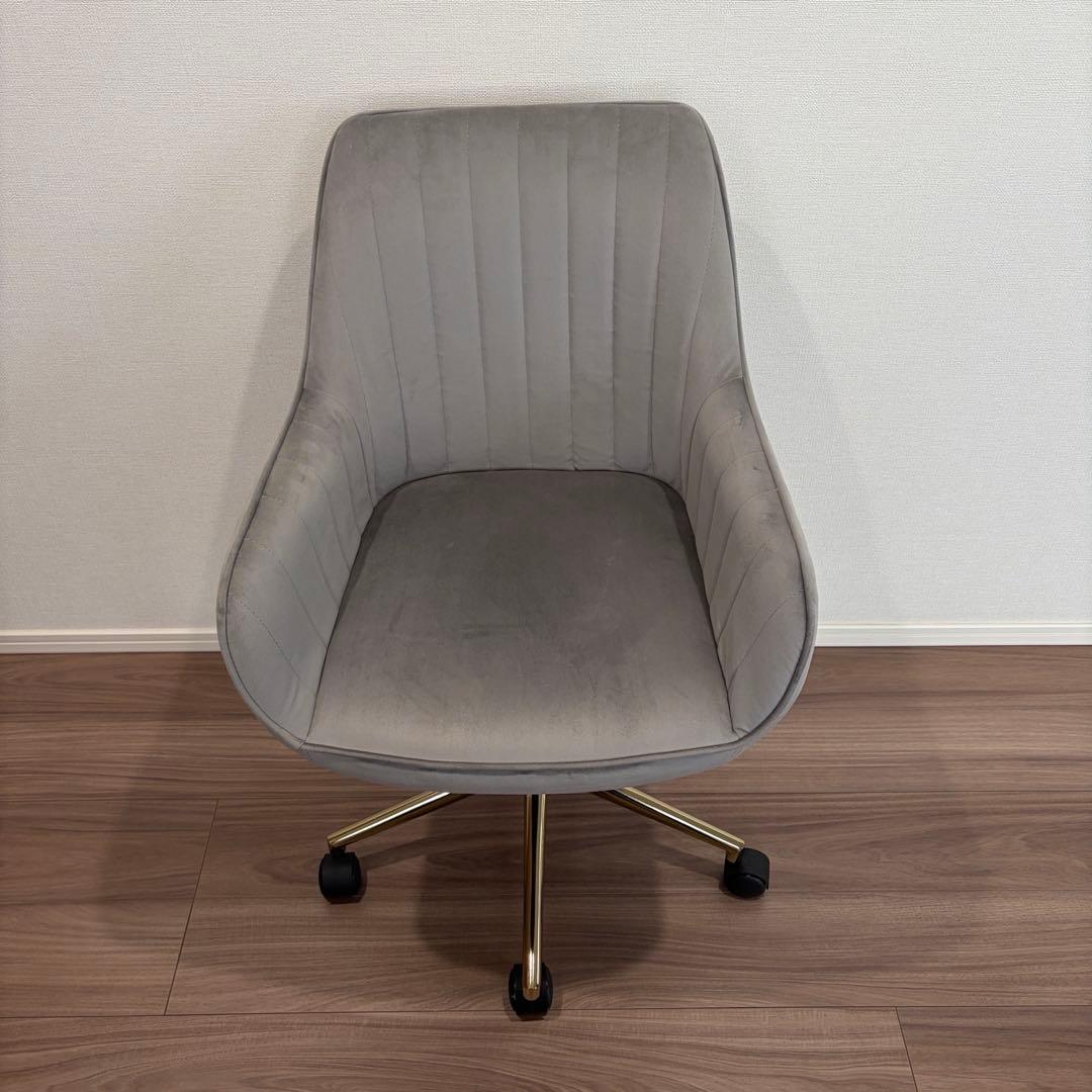 Francfranc フランフラン ベロア調 デスクチェア グレー ゴールド脚