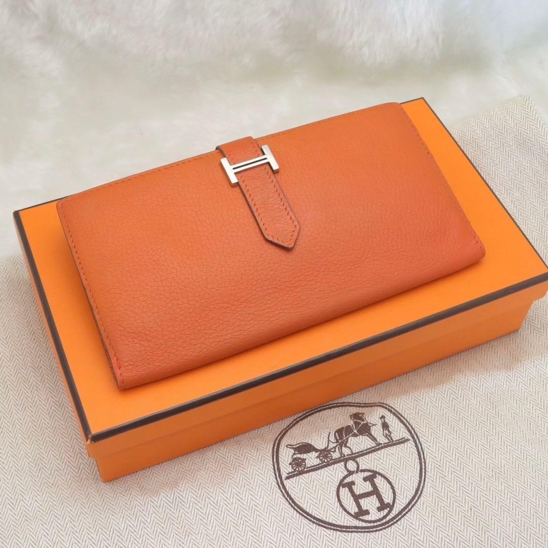 ✨新品同様✨HERMESベアン❤️二折長財布♪オレンジ
