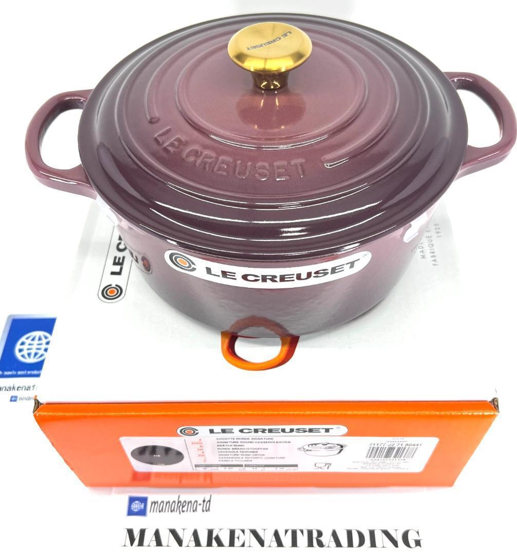 ル・クルーゼ　ココットロンド 22cm フィグ　ゴールドノブ　新品