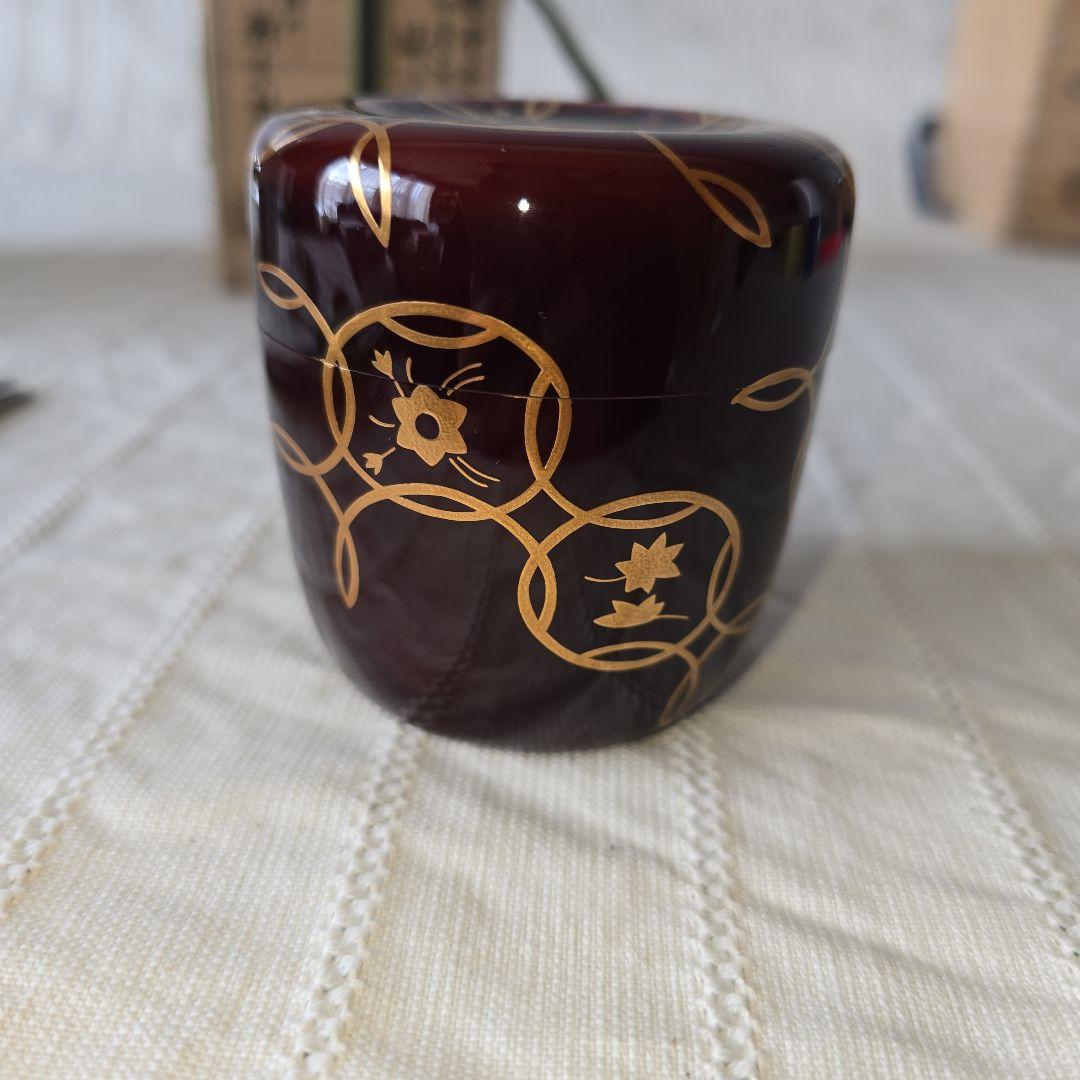 鈴木松栄作 四季七宝蒔絵 竹大棗 共箱