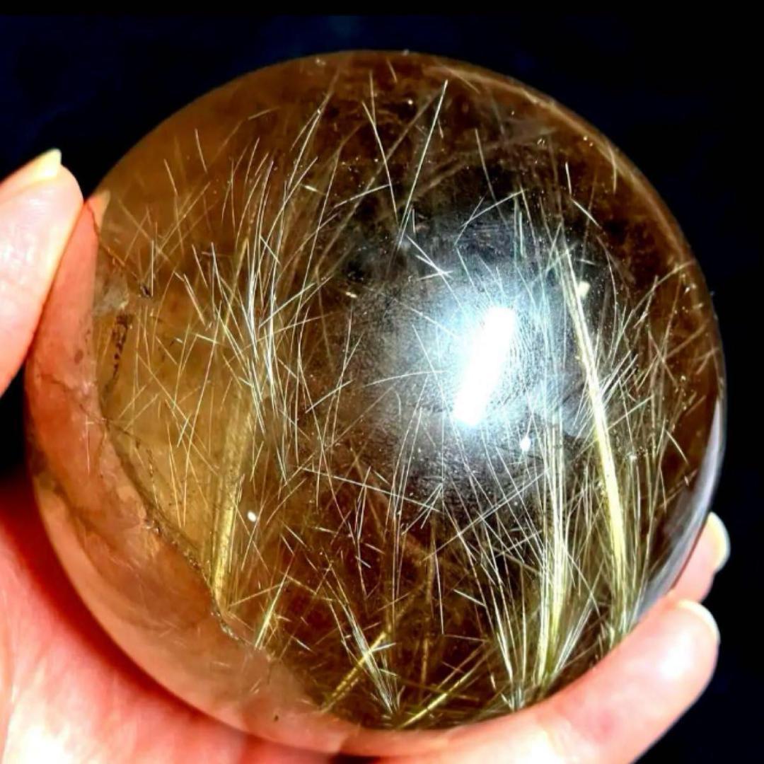 希少★ゴールドルチルクォーツ★丸玉　77mm　ビックサイズ　天然石