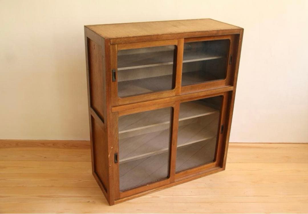 ガラス棚　食器棚　収納棚　本棚　棚　木製　古道具　古家具　ビンテージ　レトロ