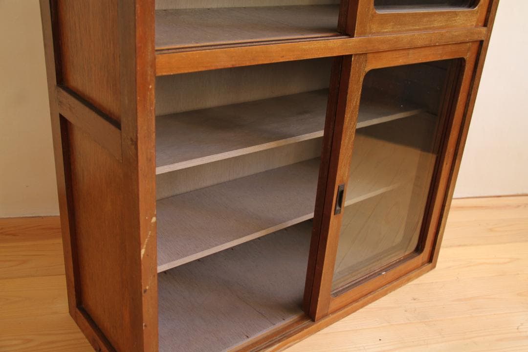 ガラス棚　食器棚　収納棚　本棚　棚　木製　古道具　古家具　ビンテージ　レトロ