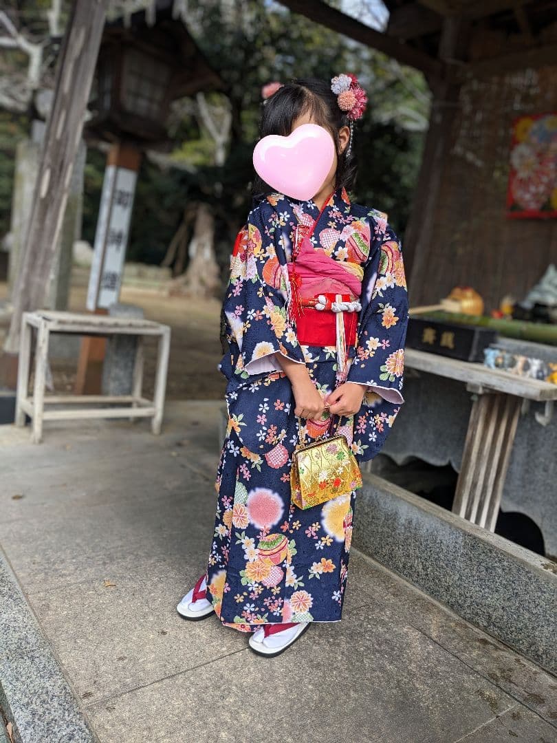 美品 花柄着物 140cm 7歳　七五三　フルセット