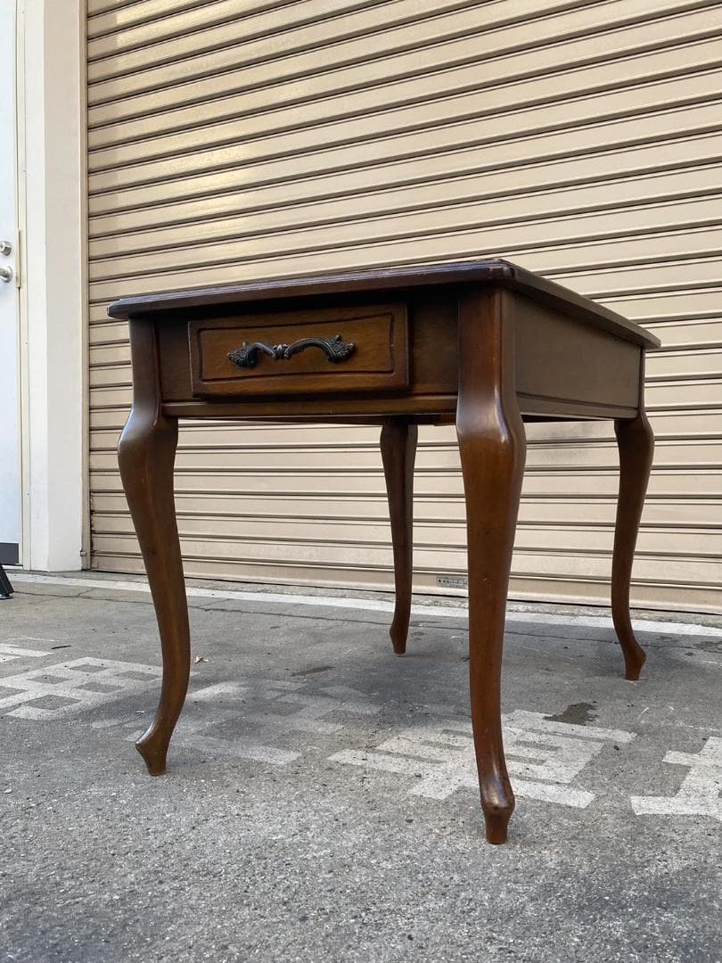 A396【マルニ木工】天然木 猫脚 サイドテーブル 引き出し付 オールドマルニ