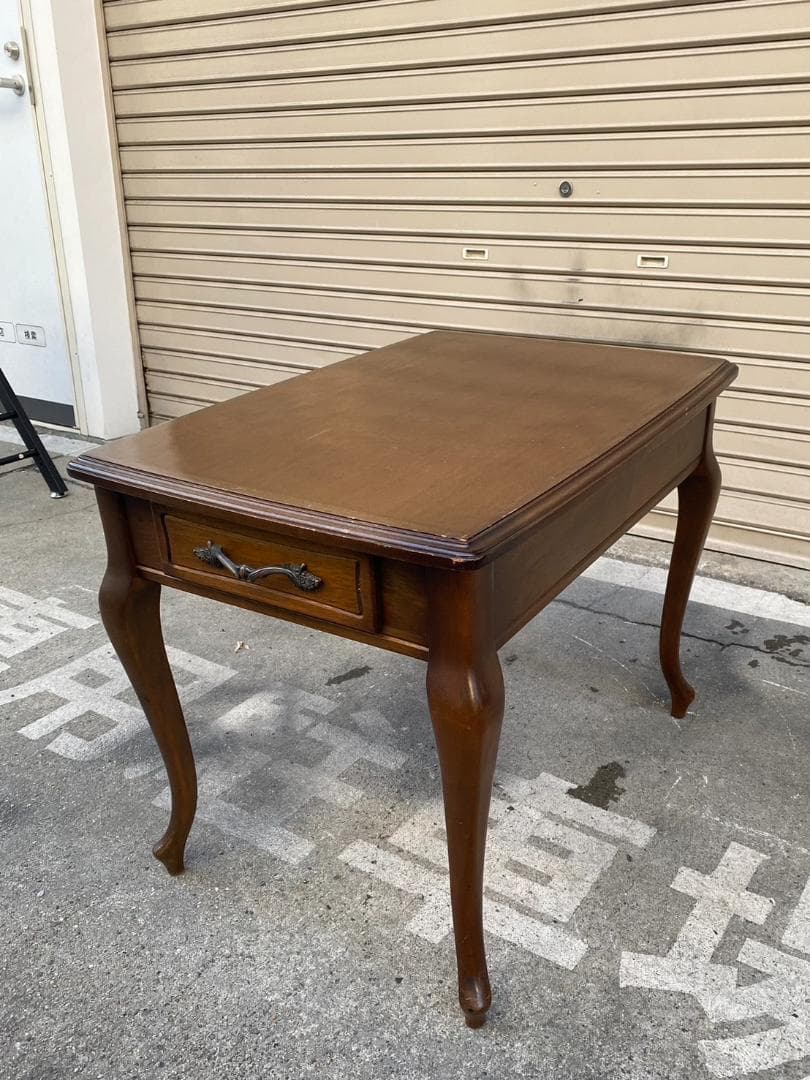 A396【マルニ木工】天然木 猫脚 サイドテーブル 引き出し付 オールドマルニ