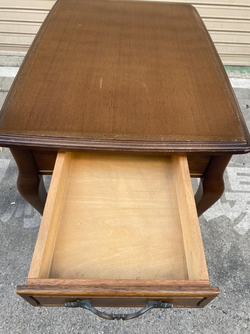 A396【マルニ木工】天然木 猫脚 サイドテーブル 引き出し付 オールドマルニ