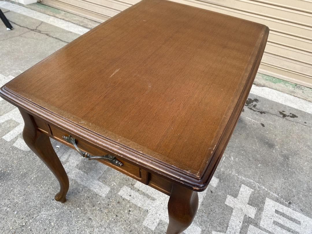 A396【マルニ木工】天然木 猫脚 サイドテーブル 引き出し付 オールドマルニ