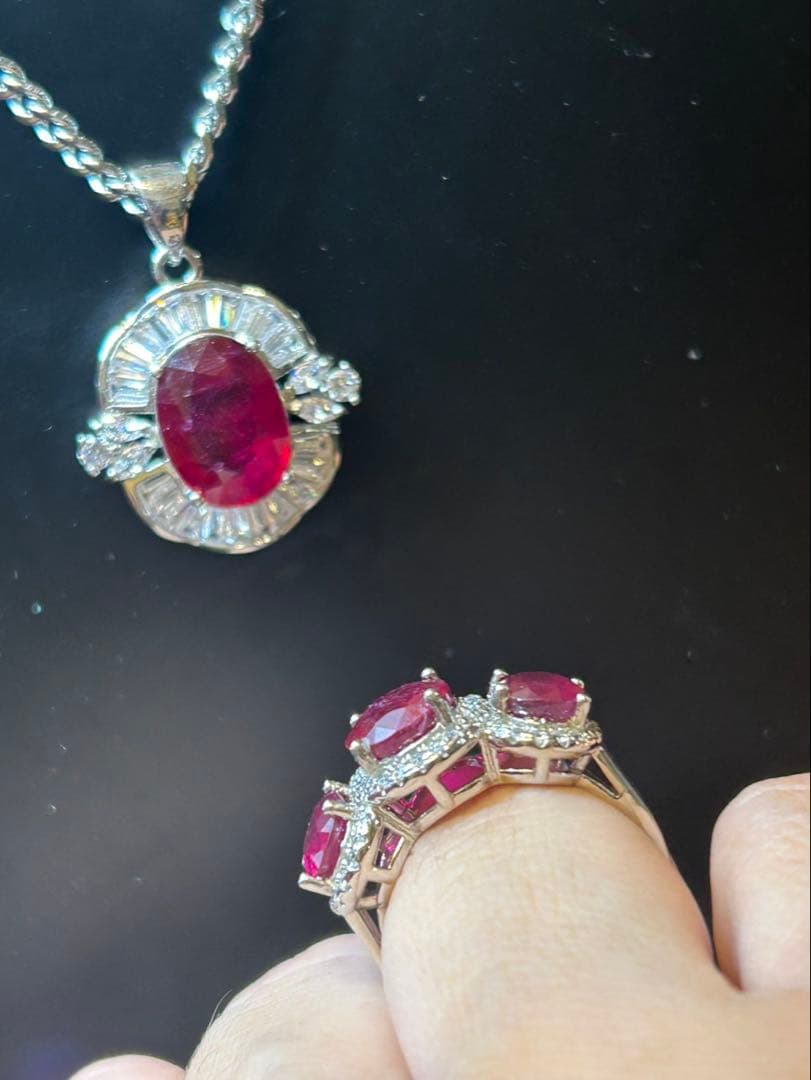 ど*☆様 天然石ルビーペンダントトップ&リングサイズ限定15号