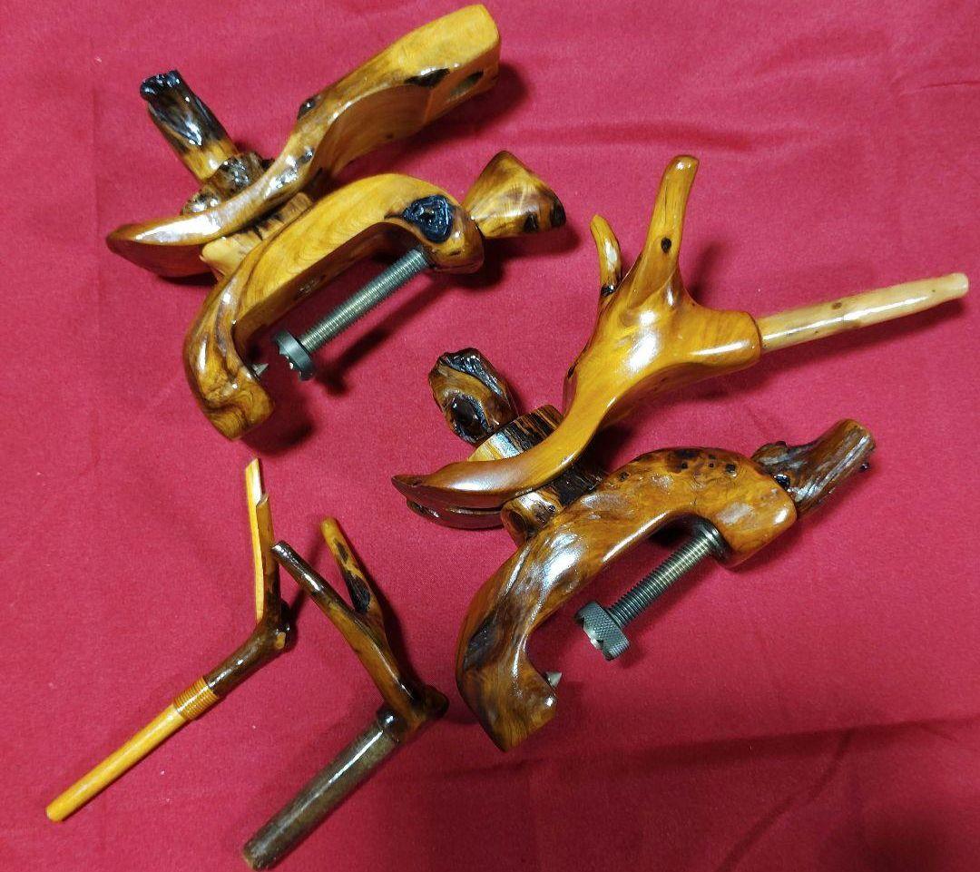 ヘラブナ釣り万力・オーダ一制作の杜松 万力・杜松竿枕・杜松玉置き1点物希少139