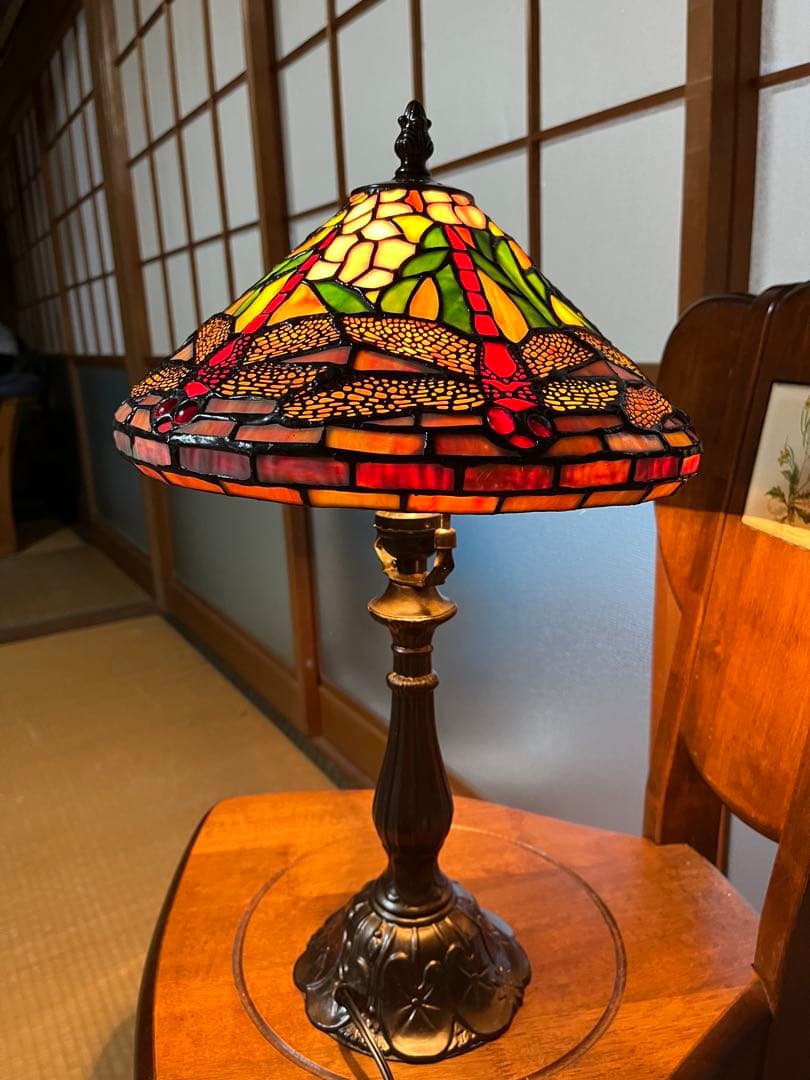 アンティーク　ステンドグラス　とんぼ模様　ティファニースタイル　ドラゴンフライ