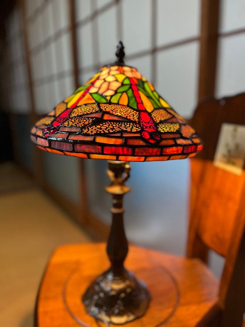 アンティーク　ステンドグラス　とんぼ模様　ティファニースタイル　ドラゴンフライ